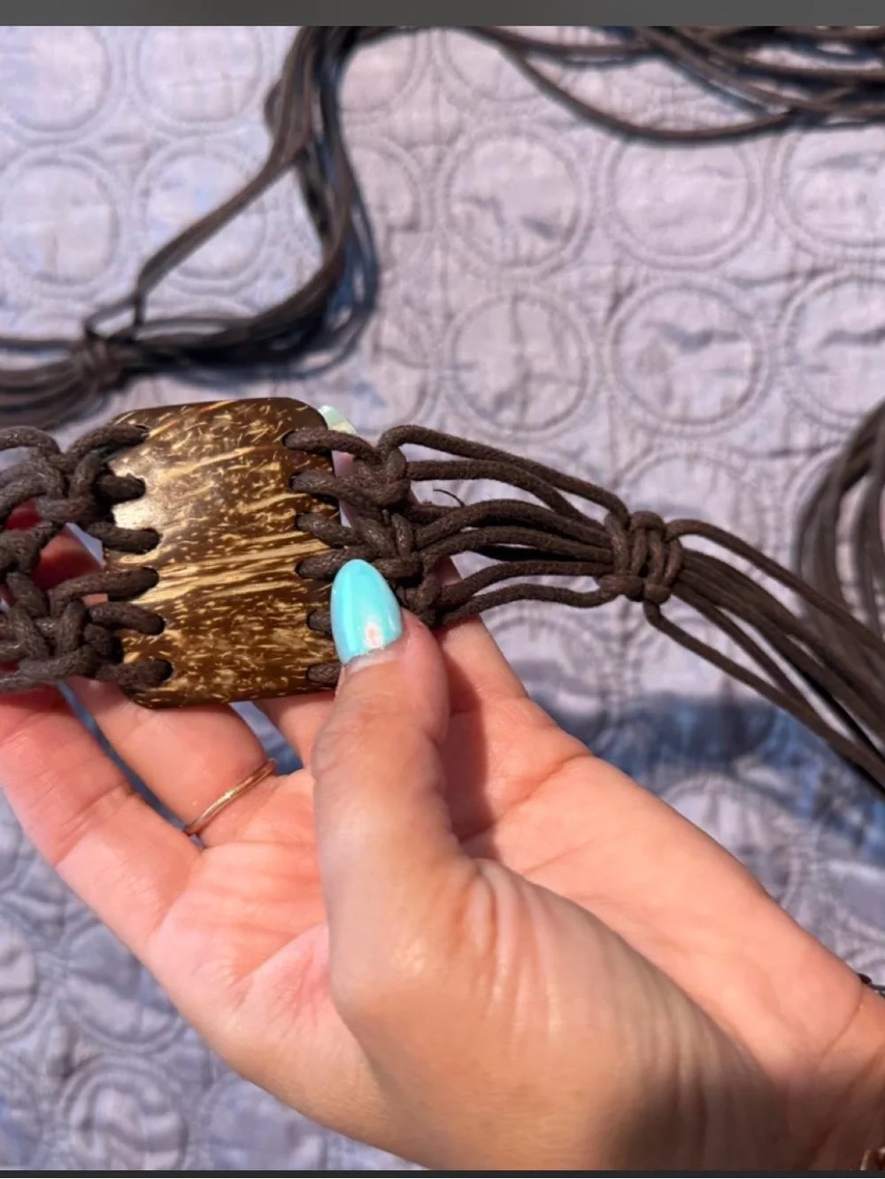 Braided Brown Leather Tie Belt with beaded Accents